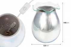 Difuzor electric de aromă din sticlă argintie cu lumină pentru arderea topiturii aromatice și a uleiurilor (acționat cu lampă)