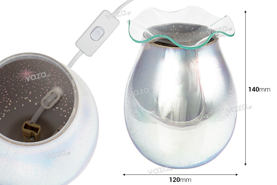 Ηλεκτρικός γυάλινος ασημί αρωματιστής με φως για καύση αρωματικών melts και ελαίων (λειτουργεί με λάμπα)