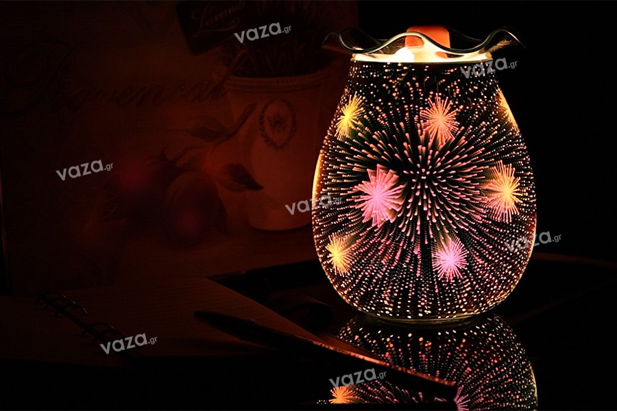 Diffuseur d&#39;arômes électrique en verre argenté avec lumière pour brûler des fondus et des huiles aromatiques (fonctionne avec une lampe)