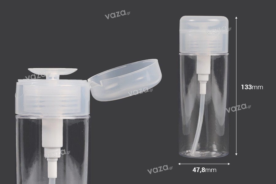 Plastic bottle 150 ml with pumper pump for acetone