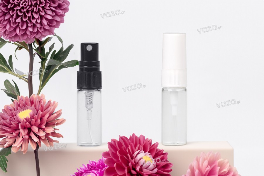 Clear glass bottle 3 ml with plastic spray and cap - 6 pcs