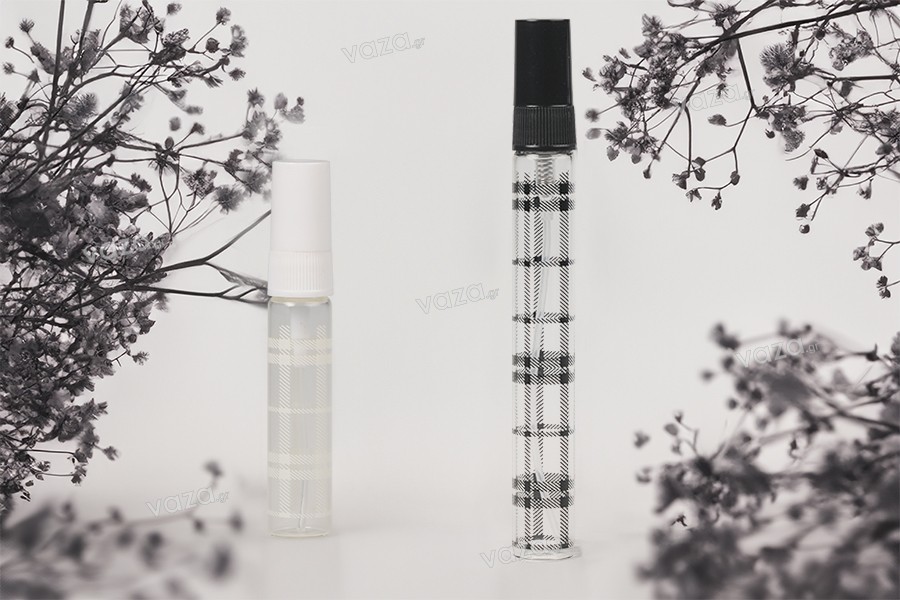 Glass bottle 5 ml with plastic spray and cap - 6 pcs