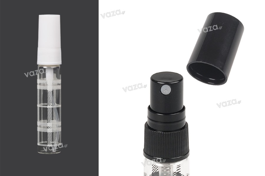 Glass bottle 5 ml with plastic spray and cap - 6 pcs