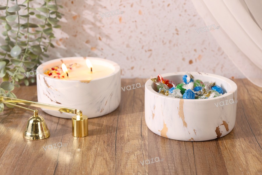 Decorative ceramic jar 130x60 mm with gray-gold marble effect