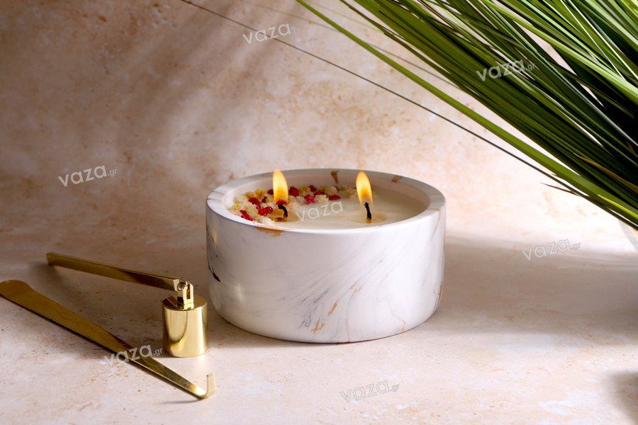 Decorative ceramic jar 130x60 mm with gray-gold marble effect