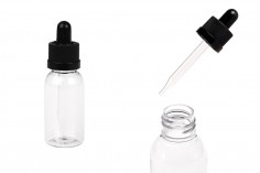 Πλαστικό (PET) διάφανο μπουκαλάκι 30 ml με μαύρο σταγονόμετρο με ασφάλεια CRC - 12 τμχ