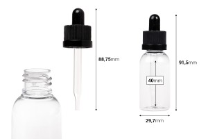 Flacon transparent en plastique (PET) de 30 ml avec compte-gouttes noir-εικόνα_διαστάσεις