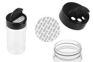 Pot à épices en plastique transparent (PET) (52x109 mm) 170 ml avec couvercle noir et joint intérieur (PE)-εικόνα_προϊοντική