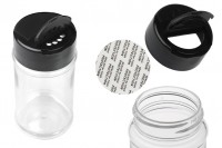 Transparent plastic (PET) spice jar 80 ml with black lid and inner seal (PE)