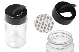 Transparente Gewürzdose aus Kunststoff (PET) 80 ml mit schwarzem Deckel und Innendichtung (PE)-εικόνα_προϊοντική