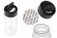 Transparent plastic (PET) spice jar 100 ml with black lid and inner seal (PE)