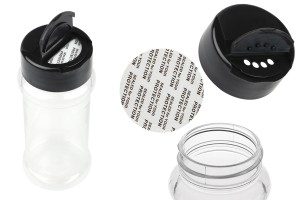 Transparentes Gewürzglas aus Kunststoff (PET) 100 ml mit schwarzem Deckel und Innendichtung (PE)-εικόνα_προϊοντική