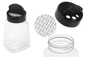 Transparentes Gewürzglas aus Kunststoff (PET) 260 ml mit schwarzem Deckel und Innendichtung (PE)-εικόνα_προϊοντική