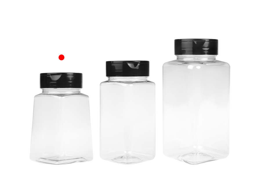 Διάφανο πλαστικό (PET) βαζάκι 260 ml με μαύρο καπάκι και εσωτερικό παρέμβυσμα (PE) για μπαχαρικά