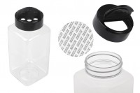 Transparent plastic (PET) spice jar 500 ml with black lid and inner seal (PE)