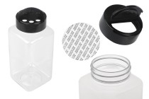 Διάφανο πλαστικό (PET) βαζάκι 500 ml με μαύρο καπάκι και εσωτερικό παρέμβυσμα (PE) για μπαχαρικά - 6 τμχ