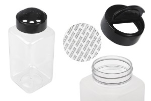 Transparentes Gewürzglas aus Kunststoff (PET) 500 ml mit schwarzem Deckel und Innendichtung (PE)-εικόνα_προϊοντική