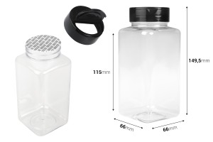 Transparentes Gewürzglas aus Kunststoff (PET) 500 ml mit schwarzem Deckel und Innendichtung (PE)-εικόνα_διαστάσεις