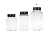 Διάφανο πλαστικό (PET) βαζάκι 500 ml με μαύρο καπάκι και εσωτερικό παρέμβυσμα (PE) για μπαχαρικά - 6 τμχ