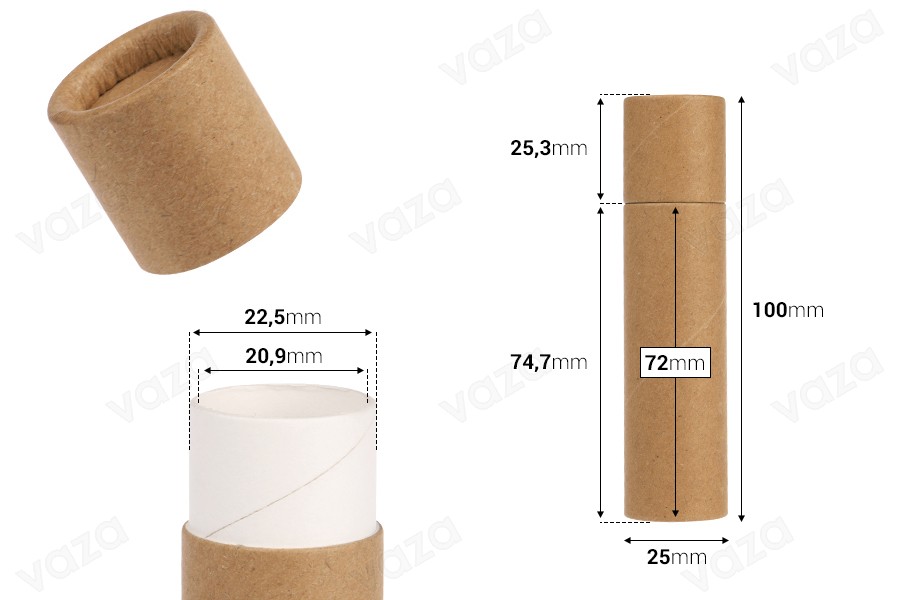 Biologisch abbaubare zylindrische Papiertuben 25x100 mm für Lippenbalsam Biologisch abbaubare zylindrische Papiertuben 25x100 mm für Lippenbalsam-εικόνα_διαστάσεις