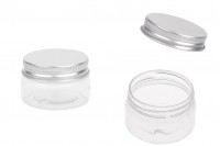 Petit pot transparent PET de 30ml avec couvercle en aluminium argenté avec joint d'étanchéité