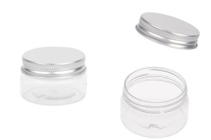 Transparente Pet- Dose 30ml mit Alu- Deckel und innerer Abdichtscheibe