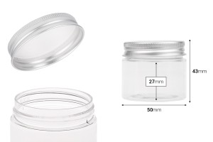 Vasetto in plastica (PET) trasparente da 50 ml con tappo in alluminio argentato con sigillo-2