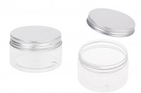 Petit pot transparent PET de 100ml avec couvercle en aluminium argenté avec joint d'étanchéité
