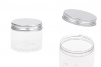Petit pot transparent PET de 150ml avec couvercle en aluminium argenté avec joint d'étanchéité