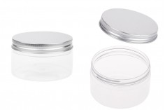Petit pot transparent PET de 200ml avec couvercle en aluminium argenté avec joint d'étanchéité