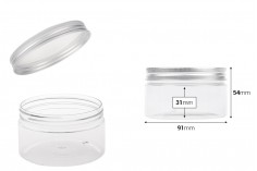Petit pot transparent PET de 200ml avec couvercle en aluminium argenté avec joint d'étanchéité