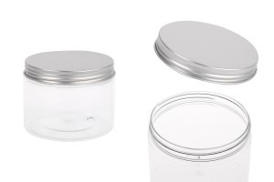 Petit pot transparent PET de 300ml avec couvercle en aluminium argenté avec joint d'étanchéité - 6 pcs-1