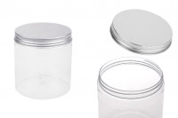 Petit pot transparent PET de 500ml avec couvercle en aluminium argenté avec joint d'étanchéité - 6 pcs