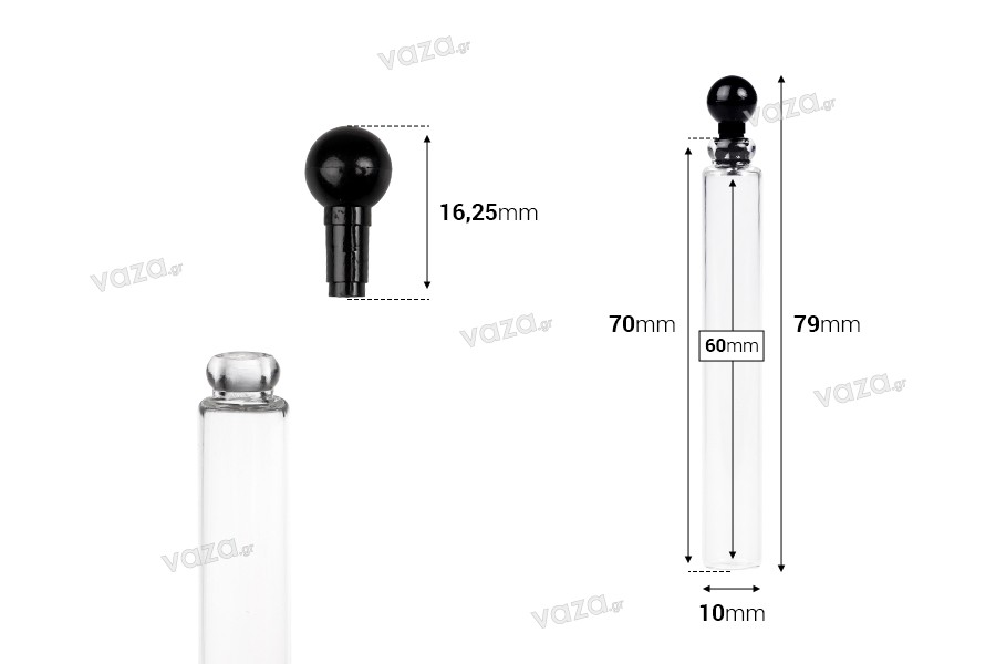 Γυάλινο φιαλίδιο 3 ml για tester αρωμάτων με πλαστικό καπάκι - 100 τμχ