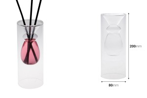 Doppelwandige Glasdiffusorflasche 230 ml (80x200 mm) aus mundgeblasenem Glas – transparent-εικόνα_διαστάσεις