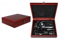 Wine accessory set in a wooden case (9 pieces)
