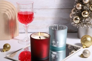Portacandela decorativo natalizio verde in vetro "Merry Christmas" con renna (senza coperchio)-3