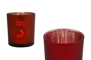 Bougeoir décoratif de Noël rouge en verre "Joyeux Noël" avec renne (sans couvercle)-εικόνα_προϊοντική