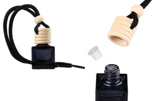 Flacone deodorante per auto quadrato nero da 8 ml con tappo rotondo in legno e tappo - 6 pz-εικόνα_προϊοντική
