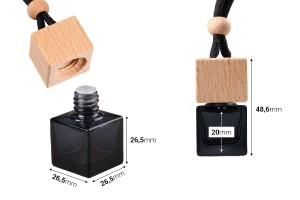8ml schwarze quadratische Auto-Lufterfrischerflasche mit quadratischem Holzverschluss und Stopfen – 6 Stk-εικόνα_διαστάσεις