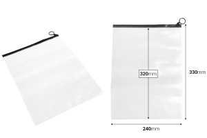 Durchsichtige Beutel (PVC) 240x330 mm mit schwarzem Zip-Verschluss - 12 Stück-bildabmessungen
