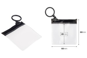 Durchsichtige Beutel (PVC) 60x60 mm mit schwarzem Zip-Verschluss - 12 Stück-bildabmessungen