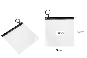 Transparente Beutel (PVC) 120x120 mm mit schwarzem Zip-Verschluss - 12 Stück-bildabmessungen