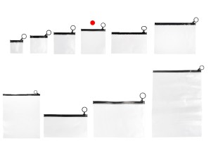 Transparente Beutel (PVC) 120x120 mm mit schwarzem Zip-Verschluss - 12 Stück-bildgruppe