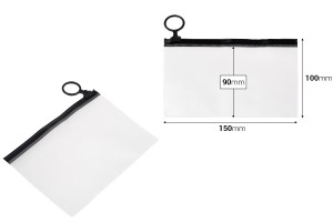Durchsichtige Beutel (PVC) 150x100 mm mit schwarzem Zip-Verschluss - 12 Stück-bildabmessungen