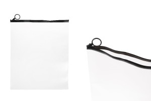 Durchsichtige Beutel (PVC) 250x300 mm mit schwarzem Zip-Verschluss - 12 Stück-produktbild