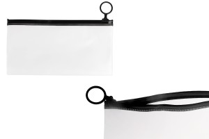 Durchsichtige Beutel (PVC) 190x100 mm mit schwarzem Zip-Verschluss - 12 Stück-produktbild