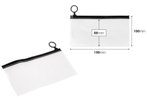 Durchsichtige Beutel (PVC) 190x100 mm mit schwarzem Zip-Verschluss - 12 Stück-bildabmessungen