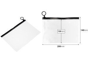 Durchsichtige Beutel (PVC) 200x140 mm mit schwarzem Zip-Verschluss - 12 Stück-εικόνα_διαστάσεις