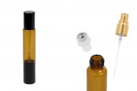 Γυάλινο καραμελέ μπουκαλάκι 10ml με σπρέι και roll on και καπάκι σε χρυσό ή μαύρο χρώμα - 6 τμχ